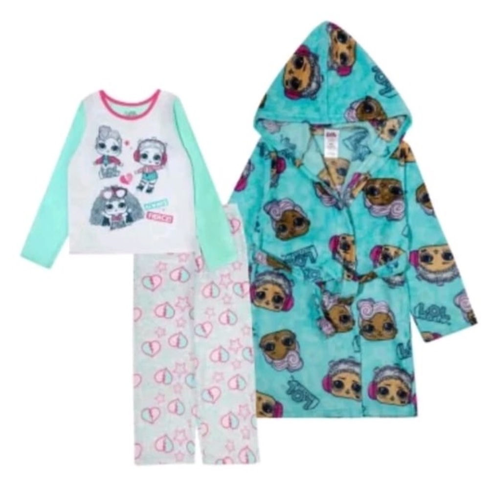 Disney 3pcs sleepwear Robe set Size 10 . L.o.L Surprise Girls pajamas set.